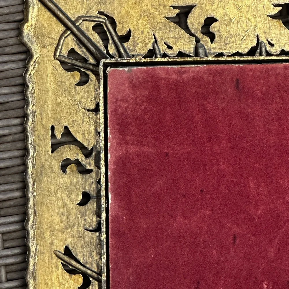 Antique brass Ornate Frame huge scroll work made Italy Picture Frame Red Velvet